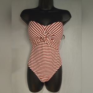 Kona Sol Striped Strapless One Piece Swim Suit